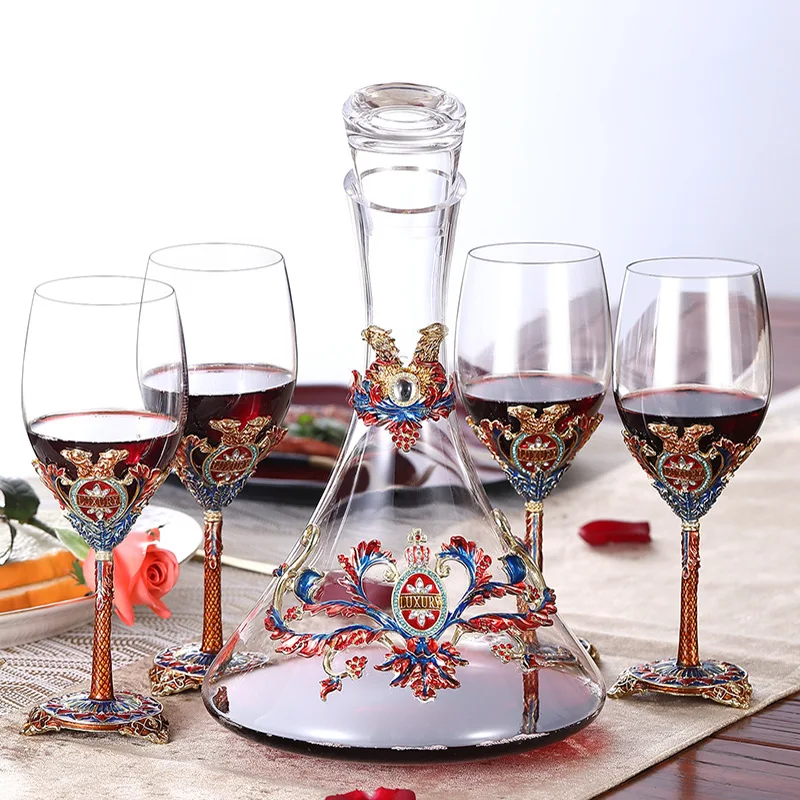 

High-Grade Enamel Red Wine Glass Goblet Decanters Kit Glass Set