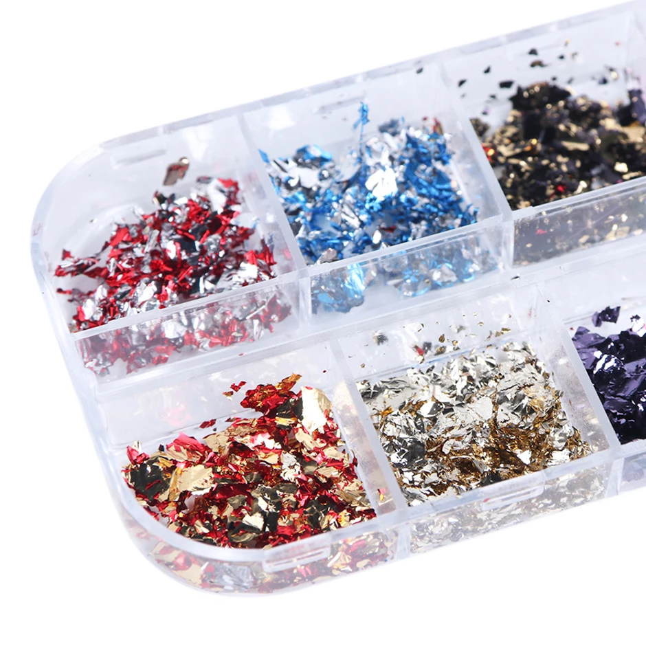 

12Grid Gold Foils Gorgeous Nails Glitter Flakes Paillette Chip Aluminum Nail Design Shinny Nail Art Decoration Accessories GL950