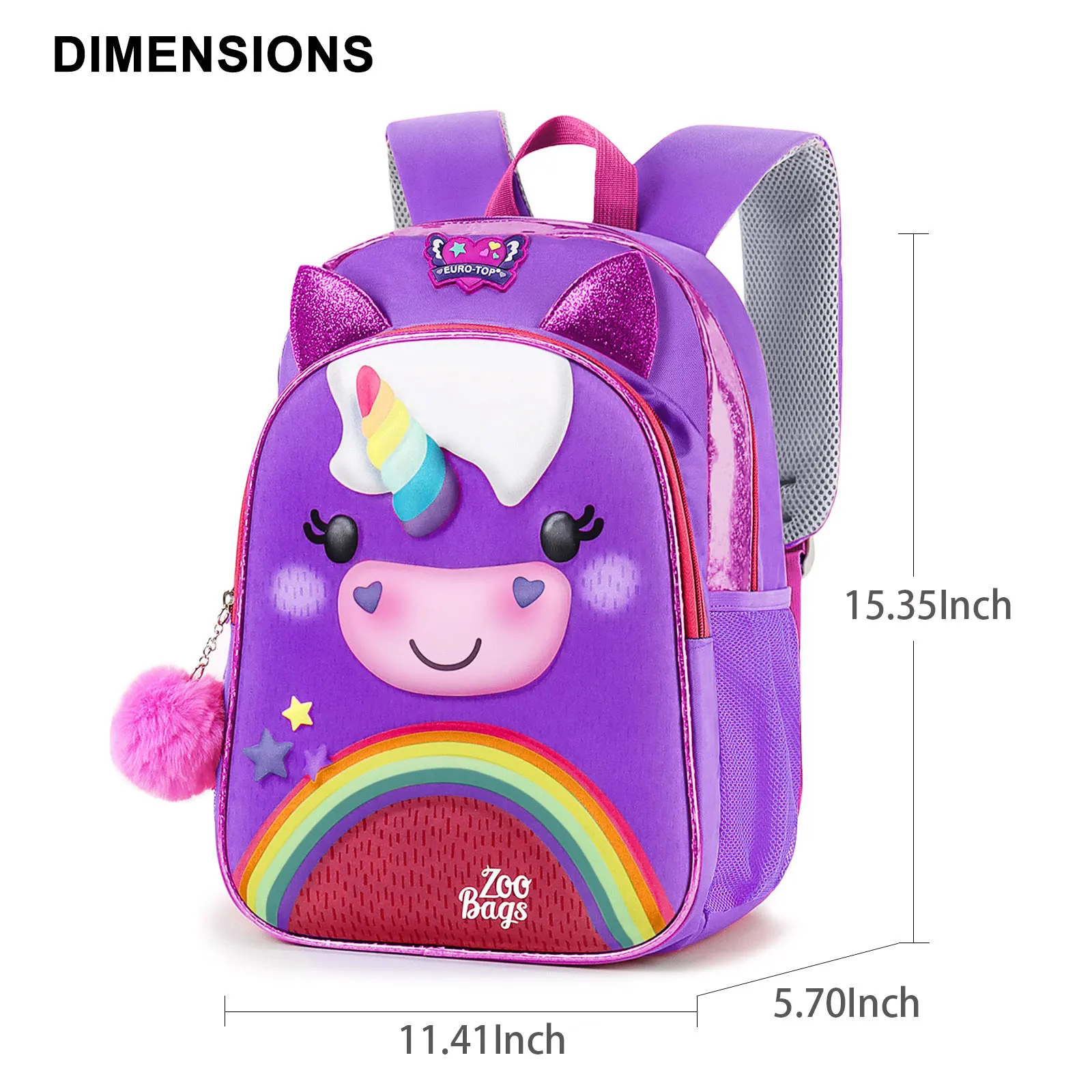 Mini Bag for Girl Boy 3D Unicorn Cartoon School Anime Backpack Kawaii Student Glitter Sequin Bag Water Resistant Gift 15.7 Inch
