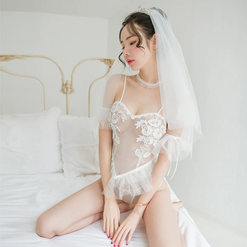 Yhotmeng ночная рубашка для женщин пижама лени кружевной сексуальный костюм невесты