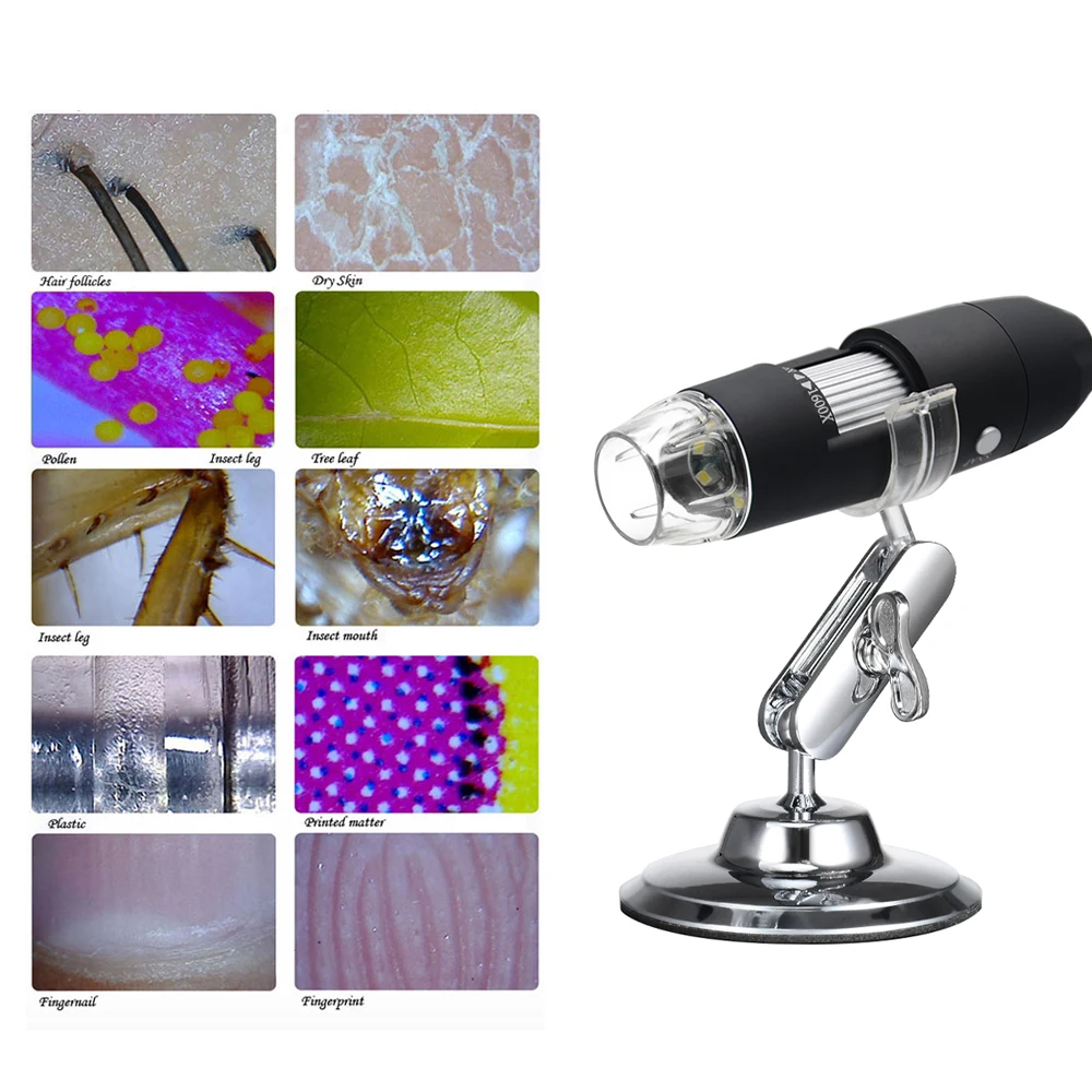 

Mini Microscope USB Digital Zoom Microscope Magnifier w/ OTG Function 8LED Light Magnifying Glass 1600X Magnification with Stand