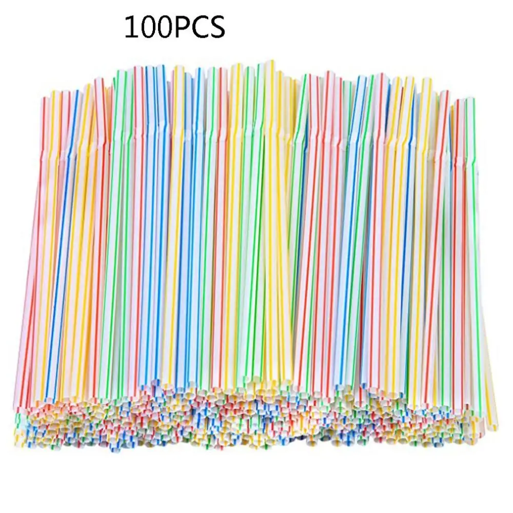

100pcs/Pack Disposable Straws Flexible Plastic Straws Striped Multi Colored Rainbow Drinking bendy Straws Straw Bar Accessories