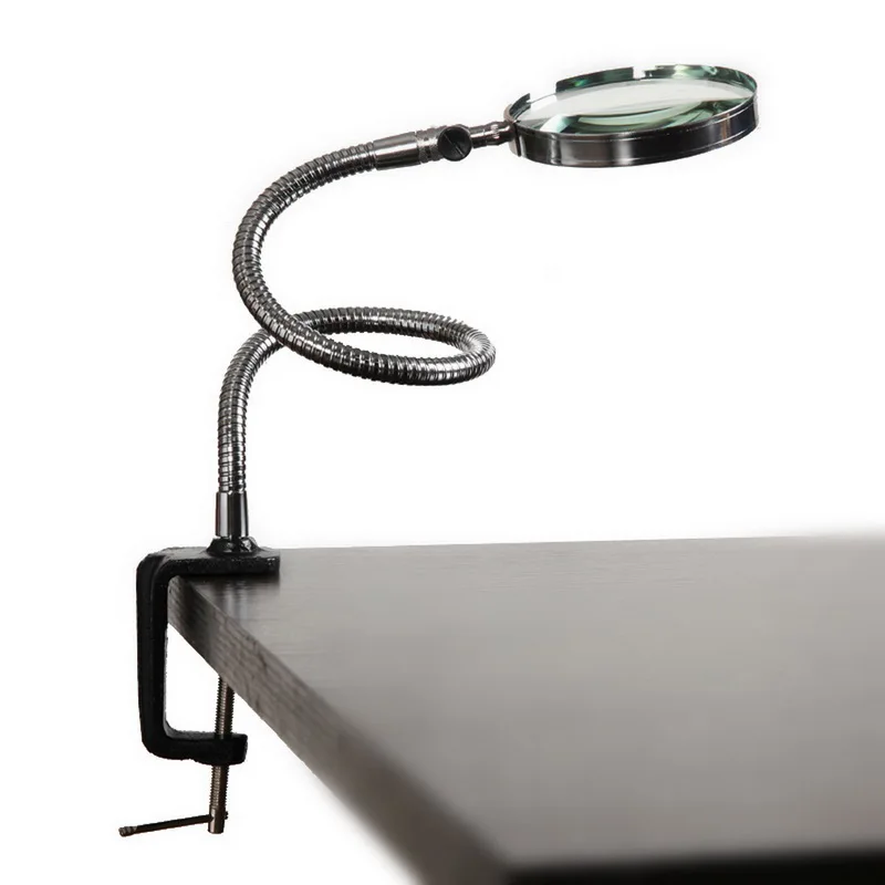 5X LED Illuminating Magnifier Metal Hose Magnifying Glass Table Reading Lamp With Clamp Adjustable Gooseneck | Инструменты