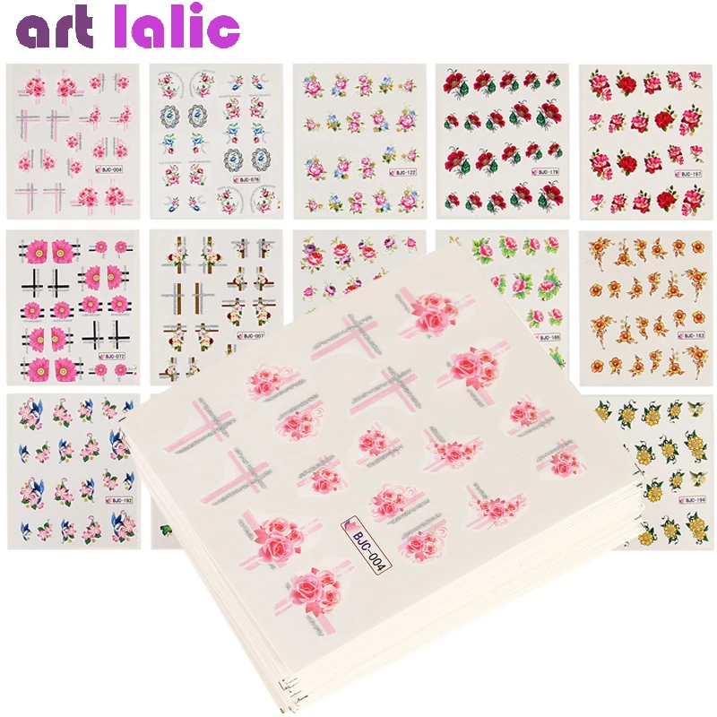 

55pcs Flower Series Nail Art Water Transfer Stickers Set Full Tips DIY Mixed Design Decal Slider Wraps Decor Manicure
