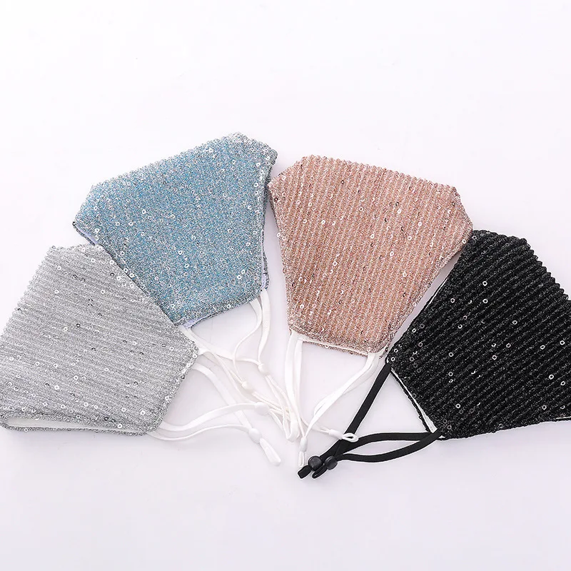 

Reusable Respirator Sequins Face Mask Breathable Valve Washable Cotton Protective Pm2.5 Sequin Mouth Masks