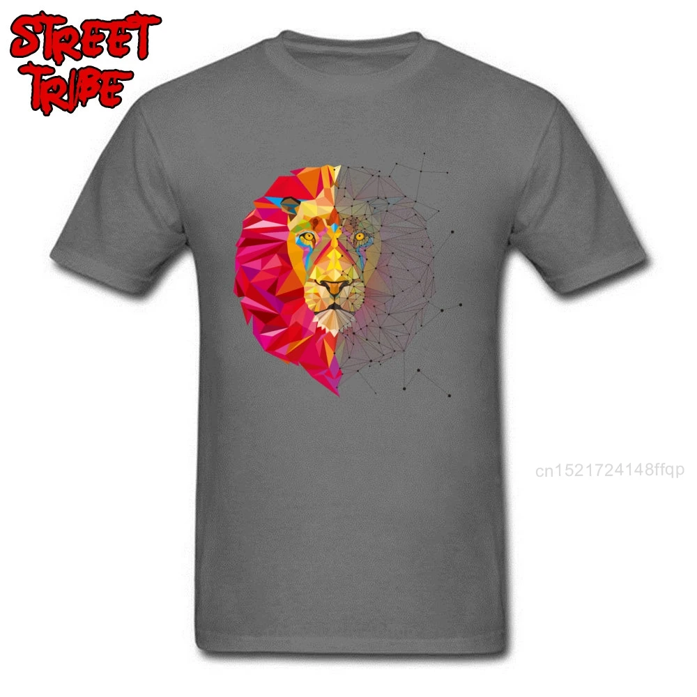 

Men Tops & Tees Funky T Shirt Geometric Lion Print Tshirt Newest O-Neck T-shirts 100% Cotton Fabric Design Clothes Wholesale