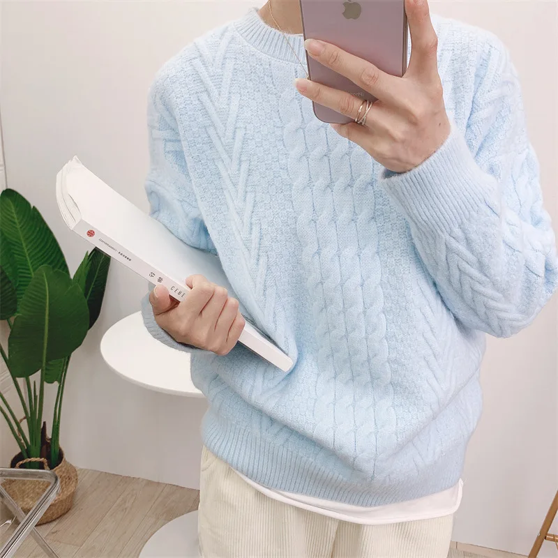 

Soft waxy Vintage blue Twist sweater women loose pullovers autumn 2021 winter new warm thick knitted sweater women jumpers top