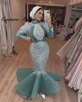 mermaid muslim evening dresses sparkly formal dress women dinner gowns wedding party gown long sleeve turkey robe de fiesta
