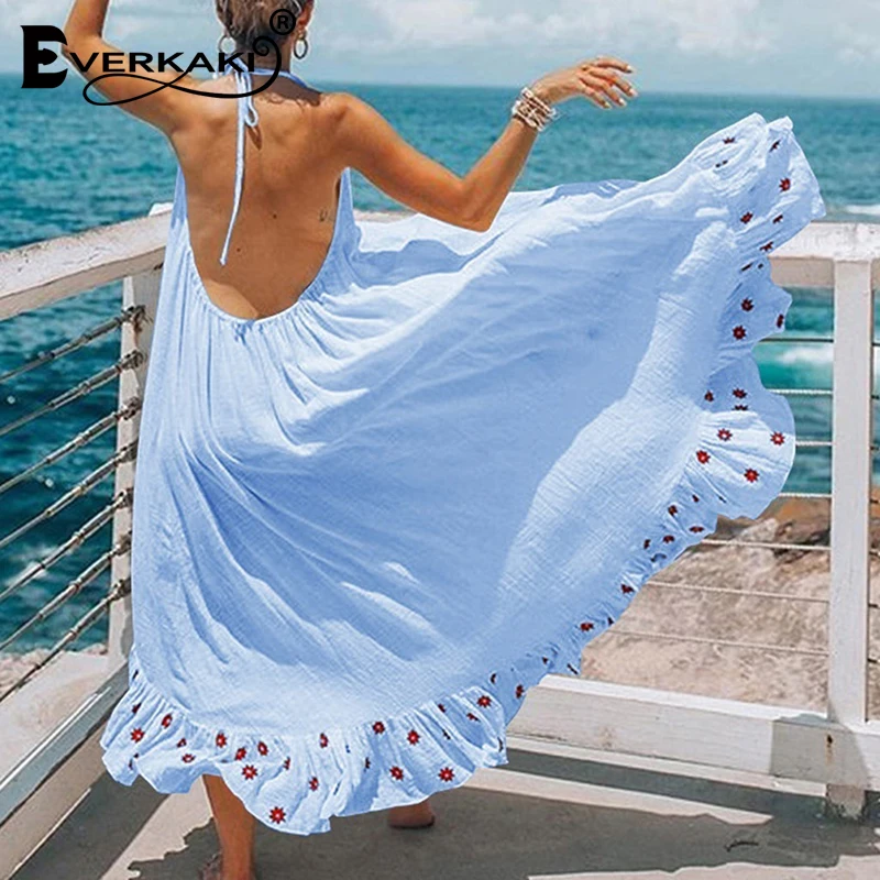 Everkaki Длинное Платье женское пляжное платье с цветочным принтом Boho Летнее