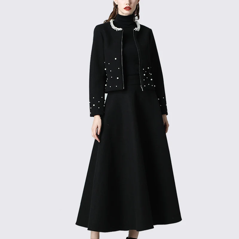 

2019 Winter Wool Skirt Women' High Waist A-Line Draped Ankle-length Long Skirts Elegant Solid Color Plus Size Ladies Bottoms
