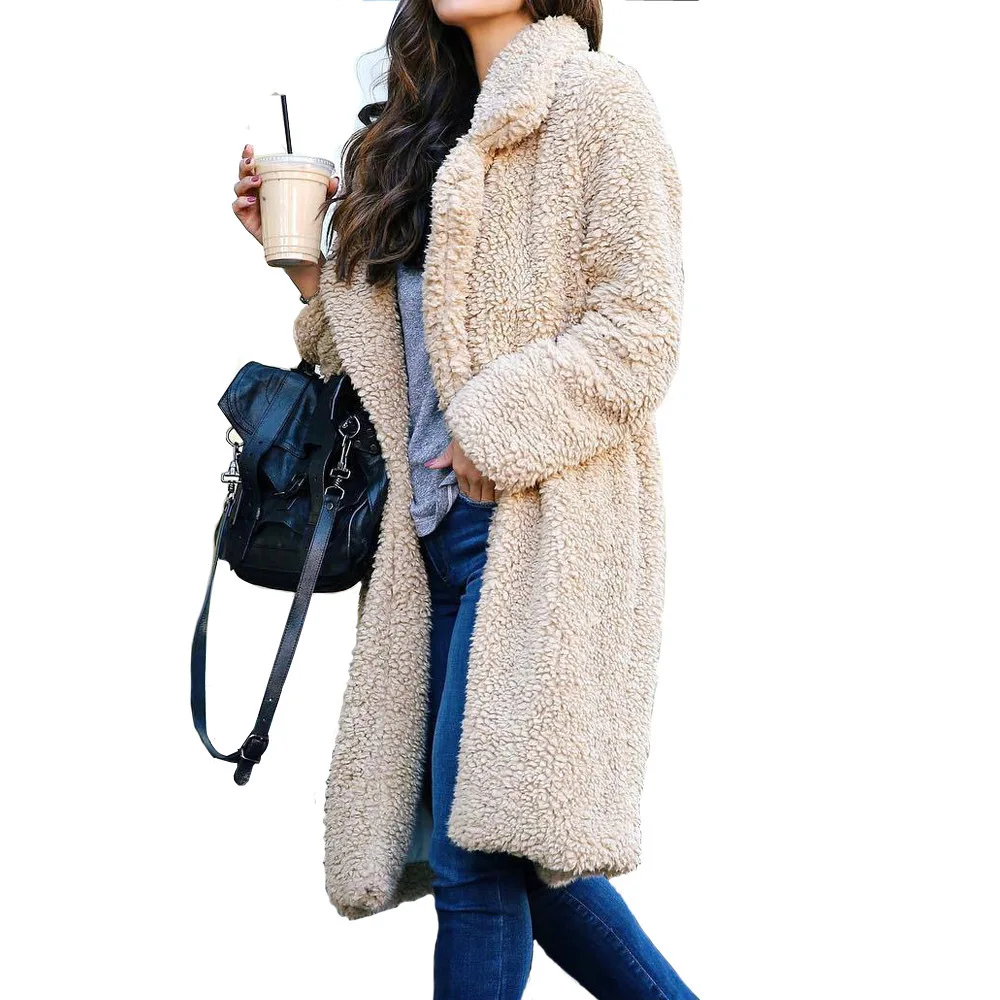 

Donsignet Women Jackets 2021 Autumn/winter Women Plush Jacket Long Sleeves Lapels Black Wool Coat Woman Parkas Wadded Overcoat
