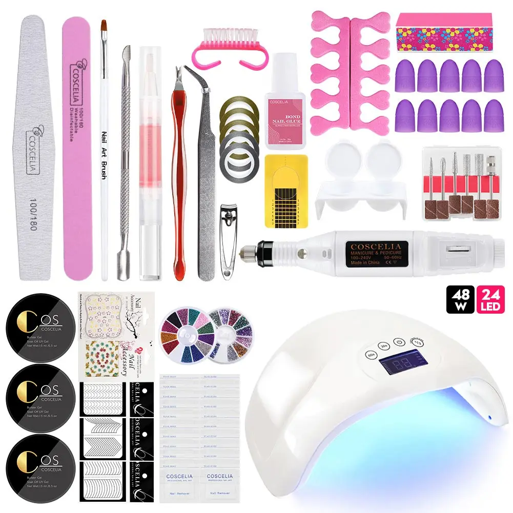 48W no gel set 80 Вт/48 Вт/36 Вт УФ светодиодная лампа маникюрный набор кисточки для маникюра Набор гель-лаков для ногтей все для маникюра Набор для УФ-гель для дизайна ногтей набор для ногтей - Цвет: 48W no gel set