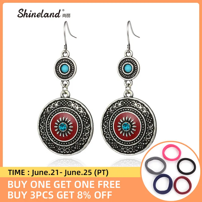 Shineland винтажные этнические стильные серьги богемные модные красные Эмалевые