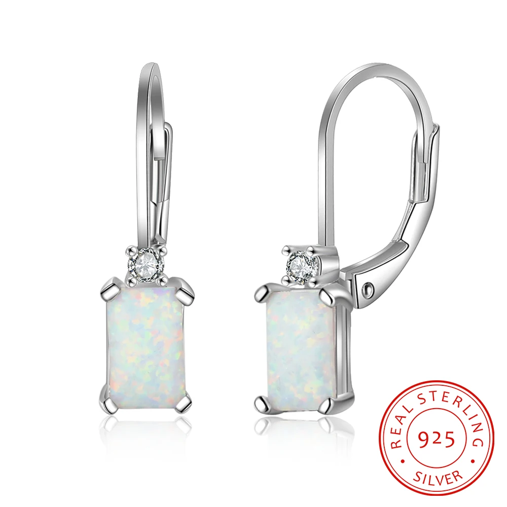 Женские серьги кольца из серебра 925 пробы с кубическим цирконием прямоугольные