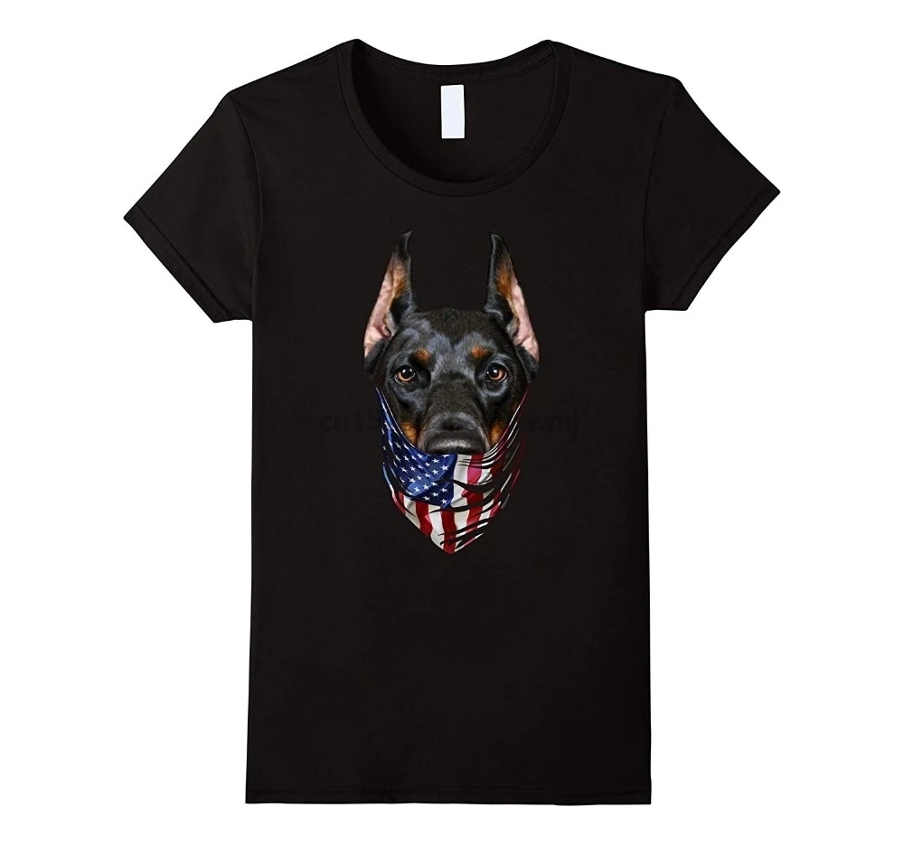 

Patriotic Doberman In Usa America Bandana Dog T-Shirt 2019 Brand New Clothing Mens Fashion Man Cotton Clothing O Neck Tops Tees