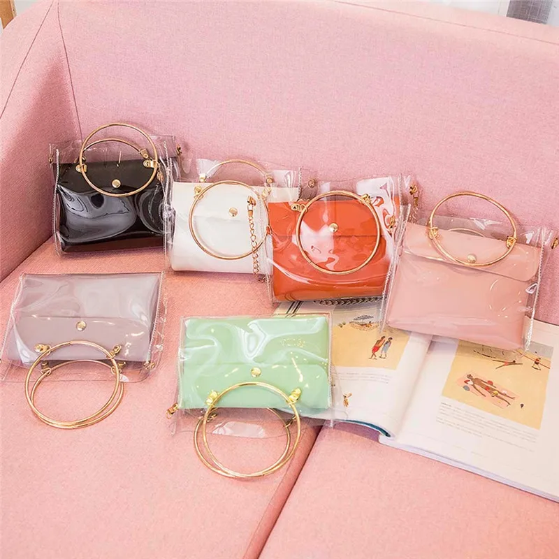 2 шт. женская прозрачная сумка желе из ПВХ на ремне|Сумки с ручками| |