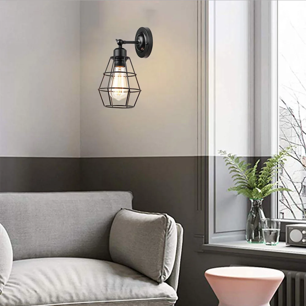 Черная Железная винтажная настенная лампа E27 в стиле лофт бра с металлической