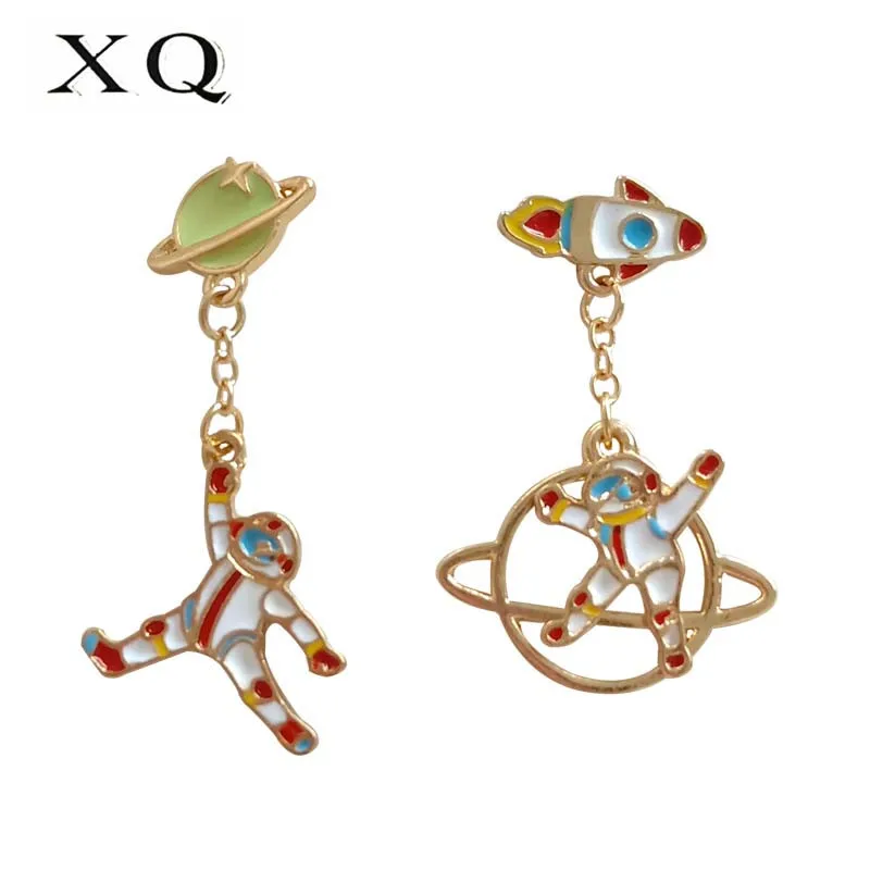 XQ новые женские серьги из сплава асимметричный космический корабль длинные с