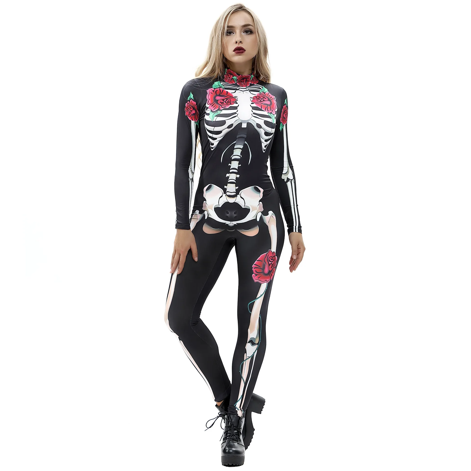 

New Products Women's Skeleton Digital Printed One-piece Women's Long-sleeved Dress Manly Acting One-Piece Cosplay Bodysuit