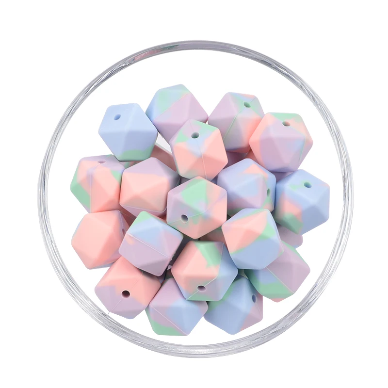 Cuentas de silicona para dentici&oacute;n de beb&eacute;, abalorios redondos de colores para dentici&oacute;n, hex&aacute;gono libre de BPA, 20 Uds.-4