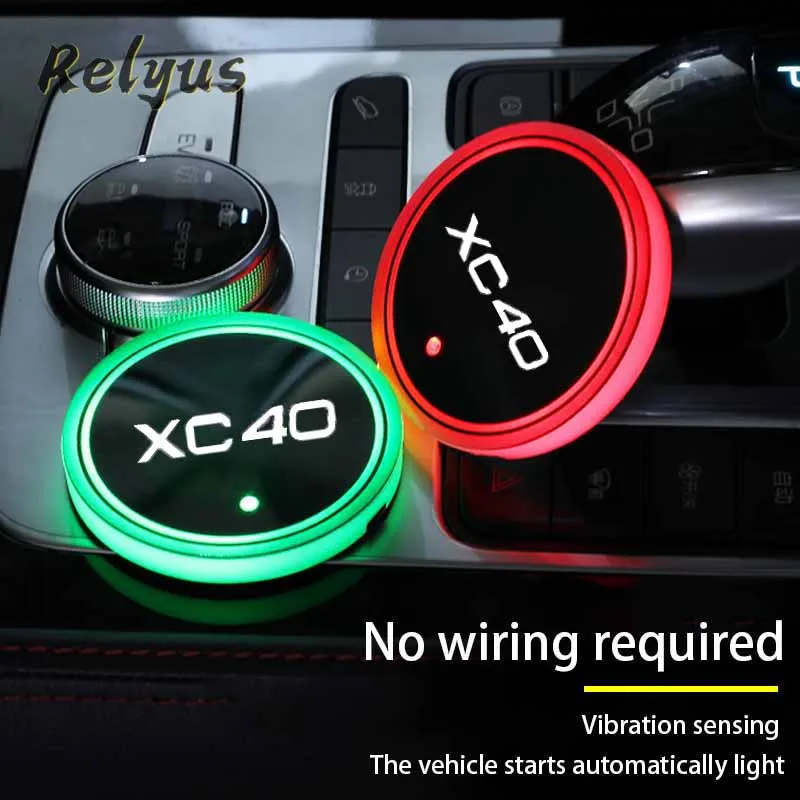 

2Pcs Luminous Car Led Cup Coaster Non-slip Mat Automobile Atmosphere Light For Volvo XC40 XC 40 Auto Accessories