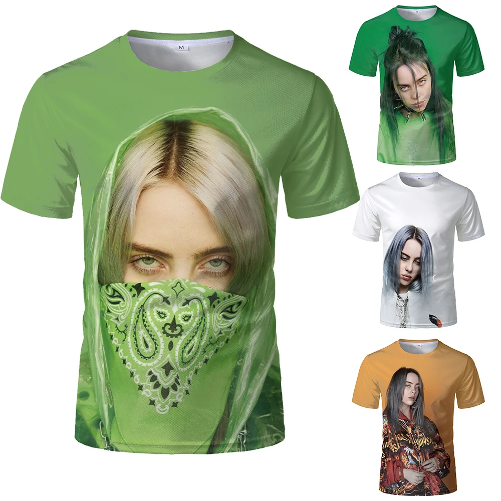 Billie Eilish Воздухопроницаемая сетчатая ткань с круглым вырезом 3d Hd цифровая печать