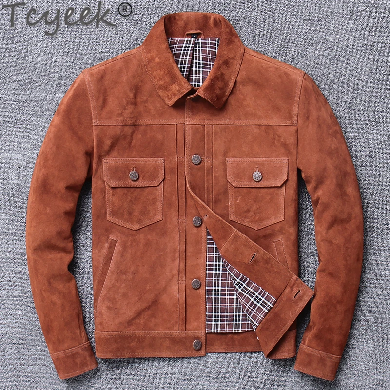 

Tcyeek Winter 100% Genuine Leather Jacket Men Spring Autumn Chaqueta 2020 Natural Streetwear Fit Real Cow Leather Coat Mens 1929