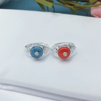 ethnic style tibetan flower ring turquoise red coral 990 pure silver