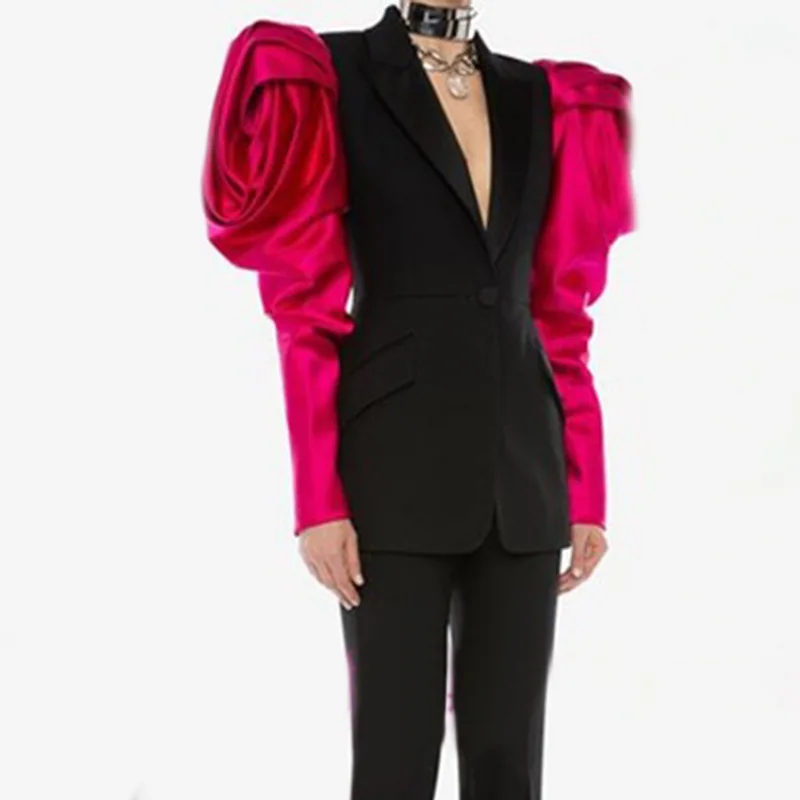 HIGH STREET черный Блейзер костюм с длинными пышными рукавами в стиле пэчворк тонкий офисный женский подиум вечерние женские Блейзер Куртка женская одежда