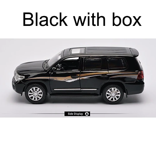 Black with box 1/32 внедорожник Toyota Land Cruiser, брелок для автомобильных ключей, модели 4 дверь открыта тянуть обратно светильник музыка металлический автомобиль игрушка для детей мальчиков и девочек собрать - Цвет: Black with box