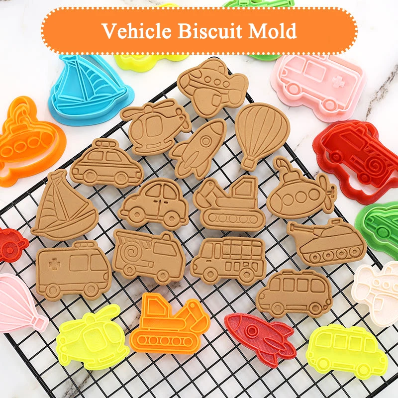

1pcs DIY Biscuit Mold Cartoon Cute Car Airplane Shape Molding Mold Handmade Children's Snacks 3D Pressed Baking Biscuit Cutter