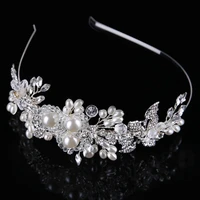 luxury pearl flower bride hair accessories hairband crown headdress rhinestones tiara headband crystal wedding headpiece jewelry