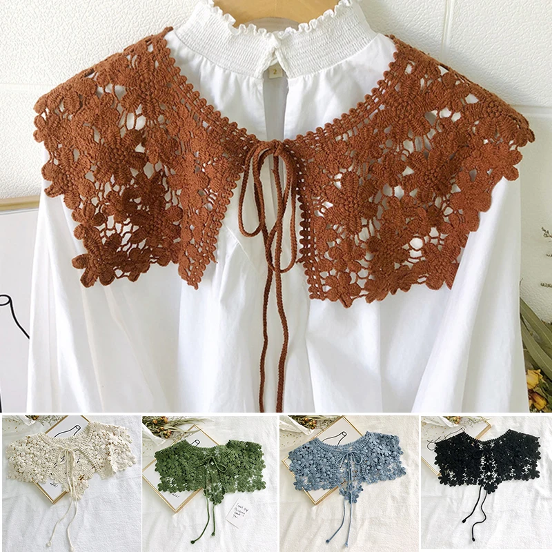 

Women's Collar Shawl Cotton Lapel Pure Color Hollow Shirt Blouse Sweatshirt Accessories LL@17