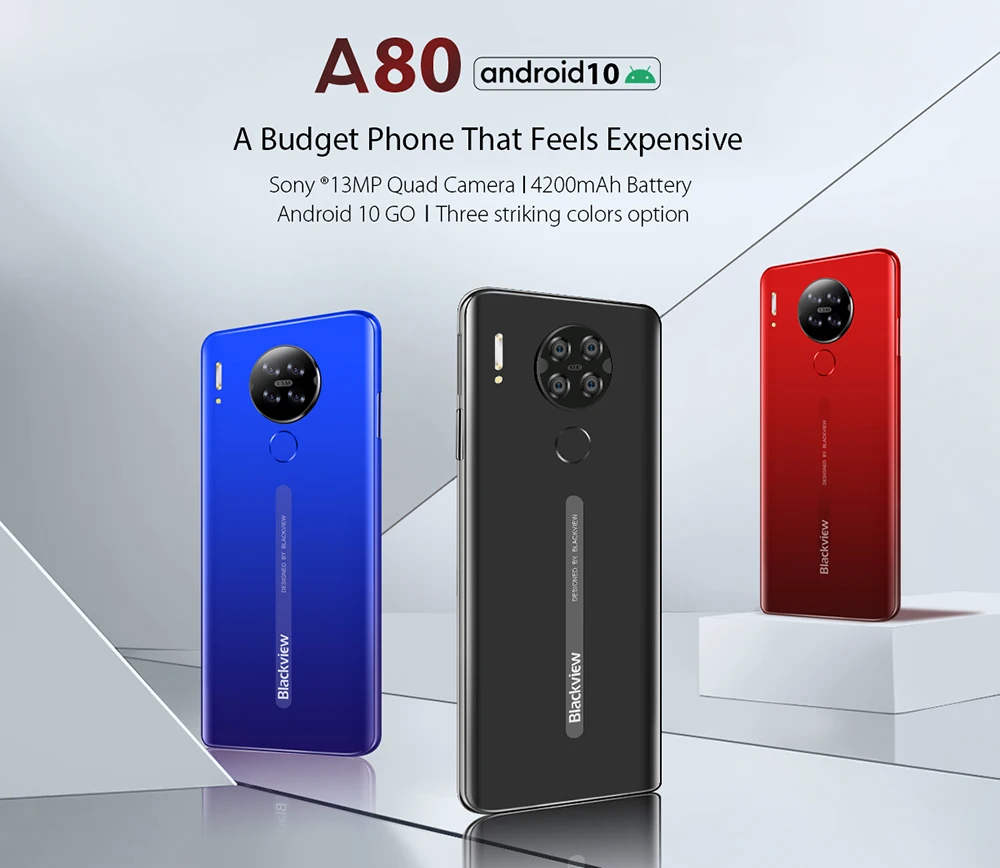 Смартфон Blackview A80 Android 10 0 Go четыре задних Камеры 13 МП экран мобильный телефон дюйма