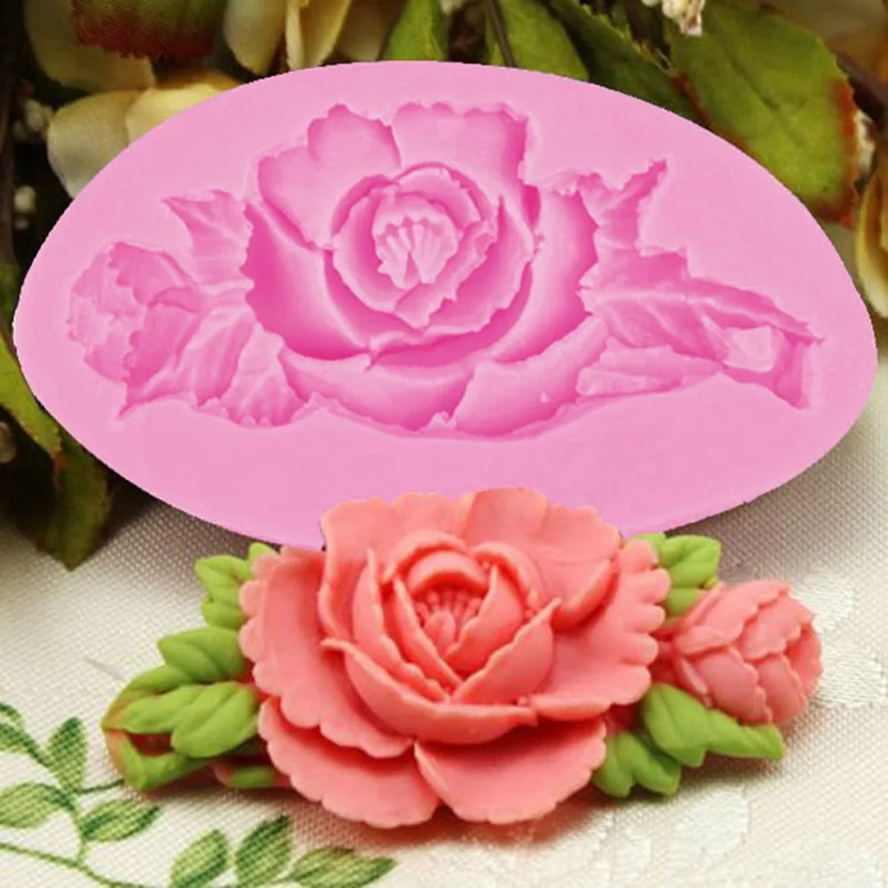 

7.5x4.3x1.1 cm Baking Mold 3D Liquid Silicone Large Rose Fondant Candle Cake Mould DIY Patisserie Cake Decorating Tools