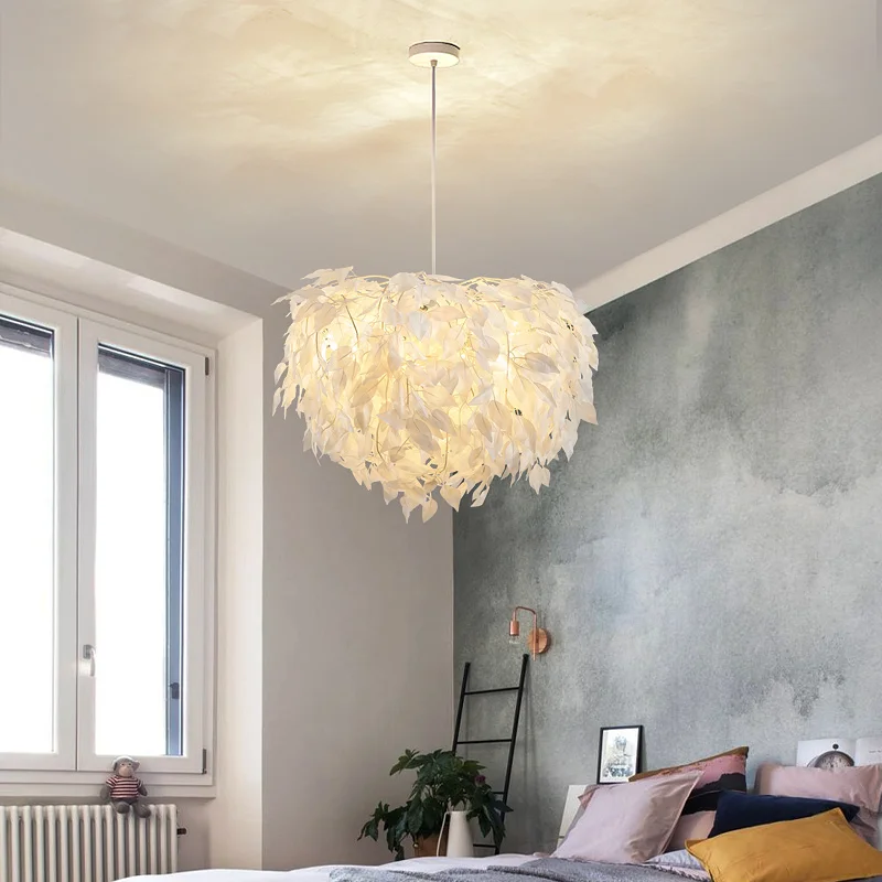 Lámpara LED moderna para sala de estar, iluminación redonda con plumas creativas, para restaurante, bar y cafetería