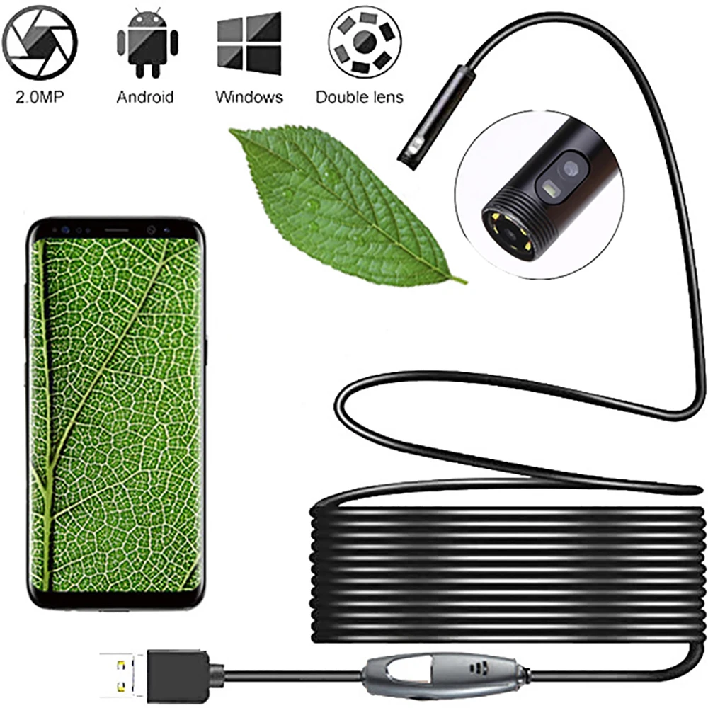 Double Lens USB Endoscope 720P Sewer Inspection Dual Camera IP67 Boroscope Type C Endoscopic for Android Smartphone PC | Безопасность и