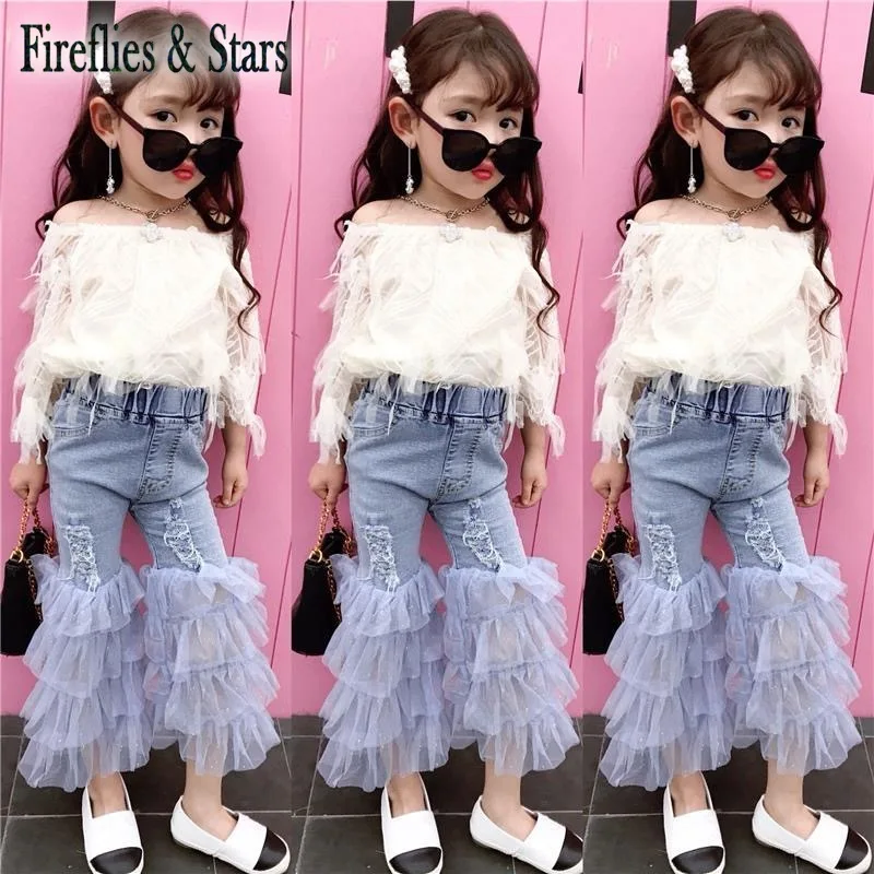 Весенний комплект из 2 предметов для девочек блузка + джинсовые штаны Детский