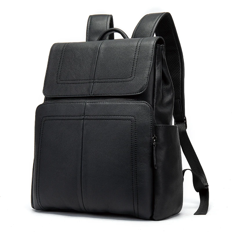 

Men's Leather Backapck Genuine Leather Shool Backpack For Teenagers Bookbag Big College Bags Male Travel Backpack Black Knapsack