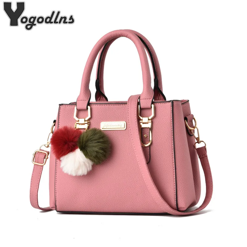 Сумка-тоут женская с декоративным помпоном модный однотонный вечерние квояж