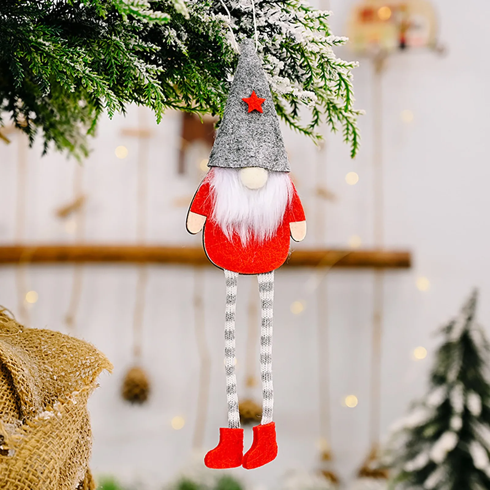 

Santa Claus Forest Long Legged Doll Pendant Faceless Doll Christmas Tree Ornament 2pcs Xmas Gift 2021 New Year 2022 Hot Sale