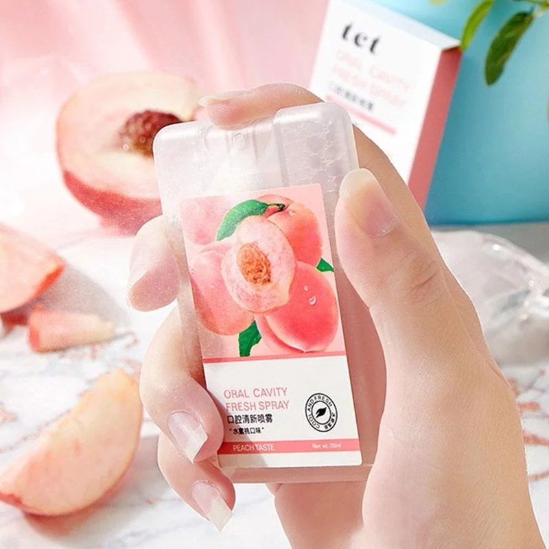 

20ml Fruity Breath Refreshing Spray Ice Mint Blackcurrant Peach Flavor Oral Odor Halitosis Treatment Liquid Mouth Freshener Care