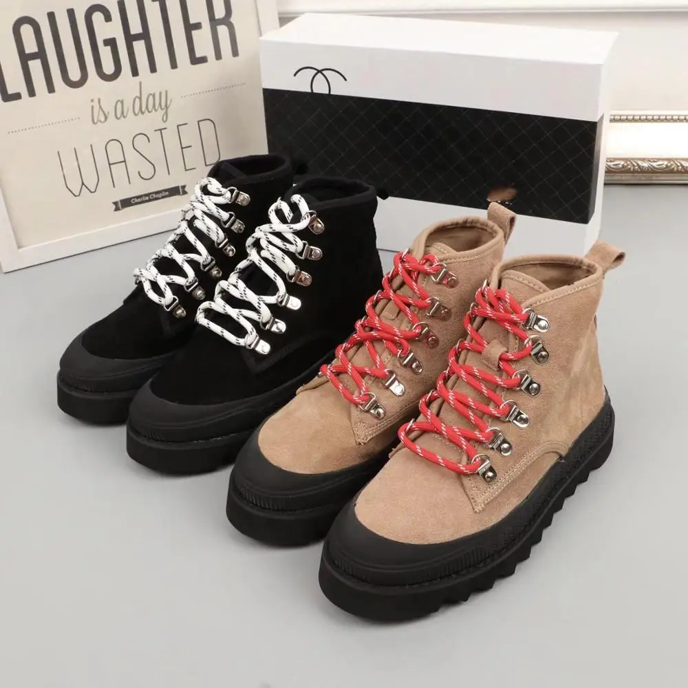 Обувь женские Замшевые полусапожки высокого качества ботинки на толстой подошве