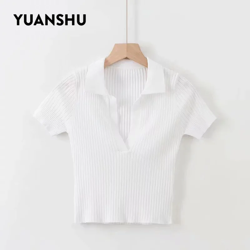 YUANSHU 2019 пикантный однотонный вязаный пуловер с V-образным вырезом полосатый
