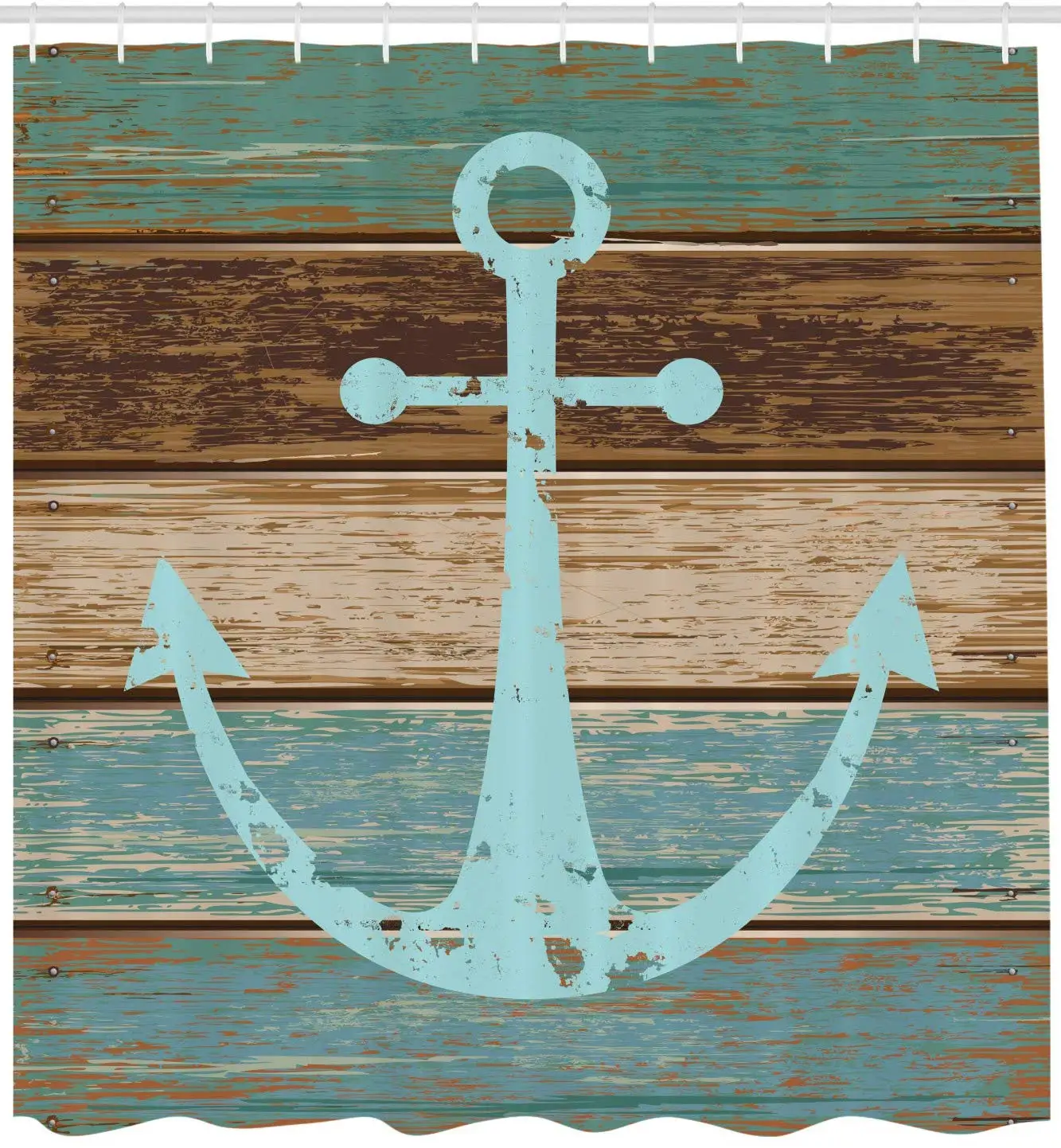 

Занавеска для душа с якорем, временно ношенная морская на выветренных деревянных досках, деревенская морская тема, тканевая ткань, набор дл...