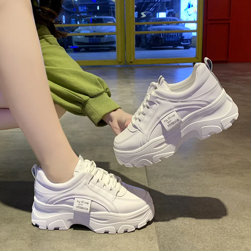

Fujin 2022 chunky women's sneakers spring thick bottom daddy shoes thick bottom round toe breath leisure women's shoes