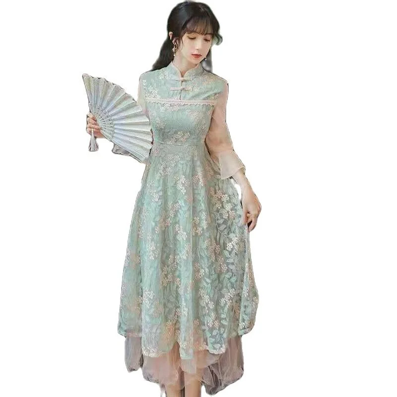 

Traditional Chinese Cheongsam qipao dress retro embroidered eastern cheongsams summer party floral women's dresses