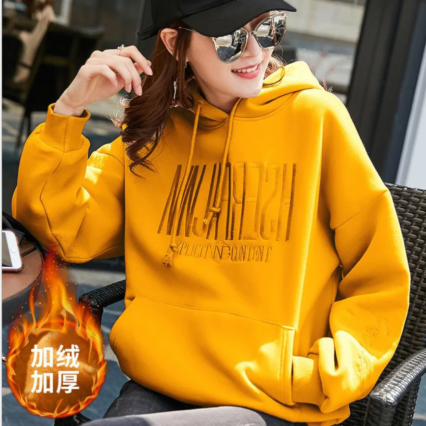 Большие размеры женские зимние толстовки с капюшоном для девочек повседневные