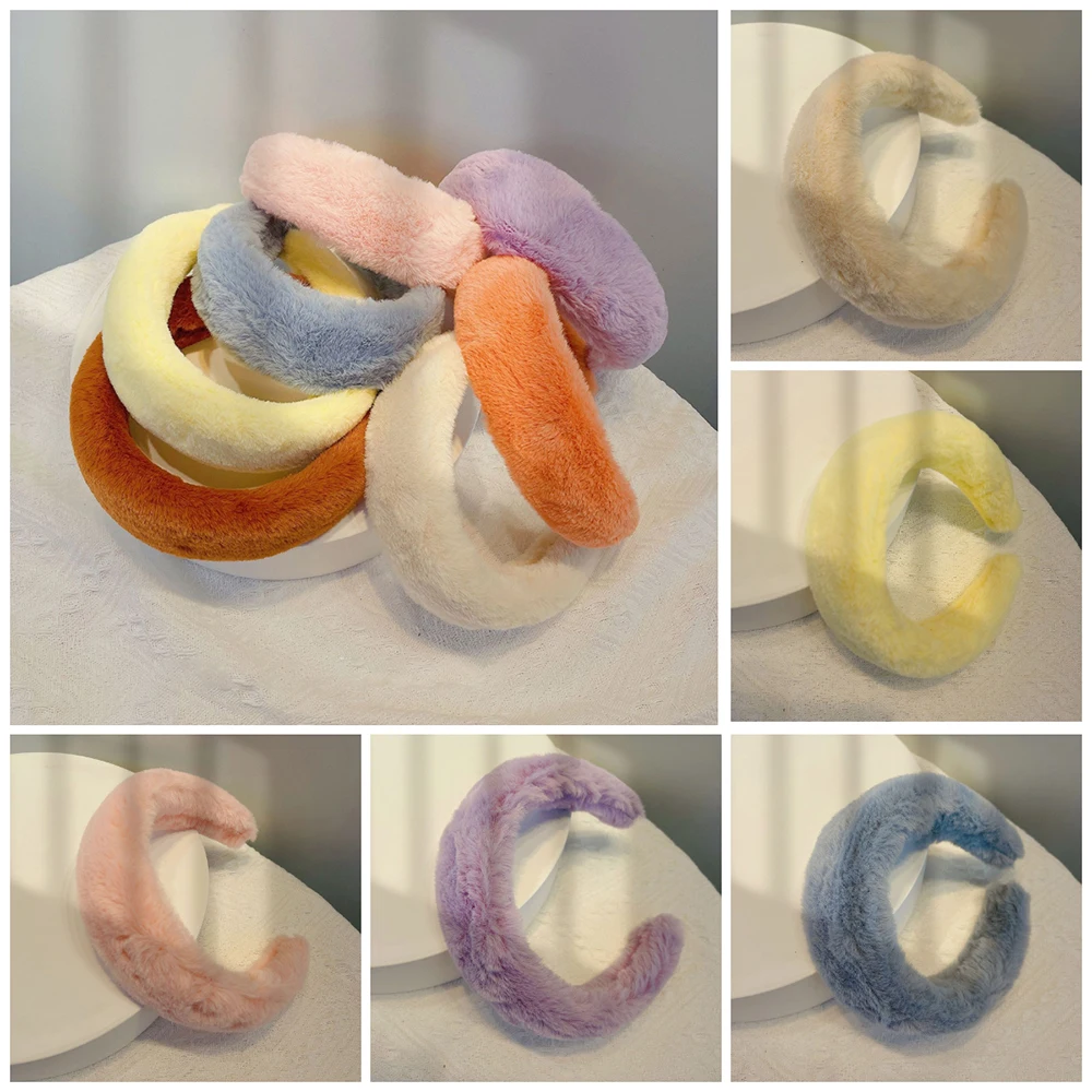 

Plush Vintage Wide Hair Band Top Knot Hairbands Hair Hoop Bezel Headband Headdress Winter Hairband For Women In Candy Color