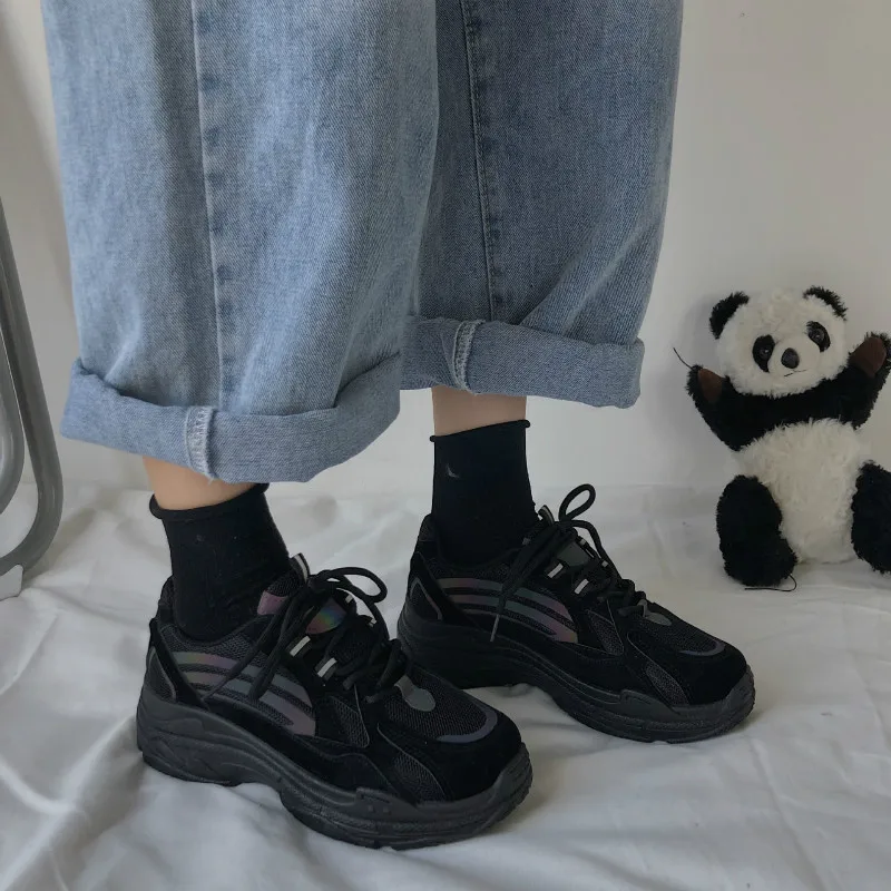 

New Chaussure Femme Mesh Reflective Platform Sneakers Women 2021 Designer Shoes Women Sneakers Woman Casual Sneaker Shoes